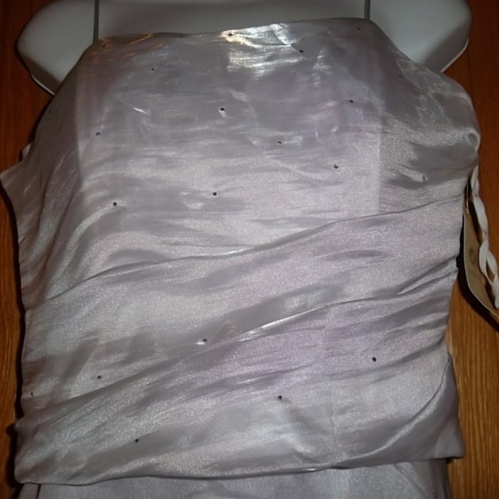 Purple Flowy Organza Thin-Strap Gown w/RhinestoneS